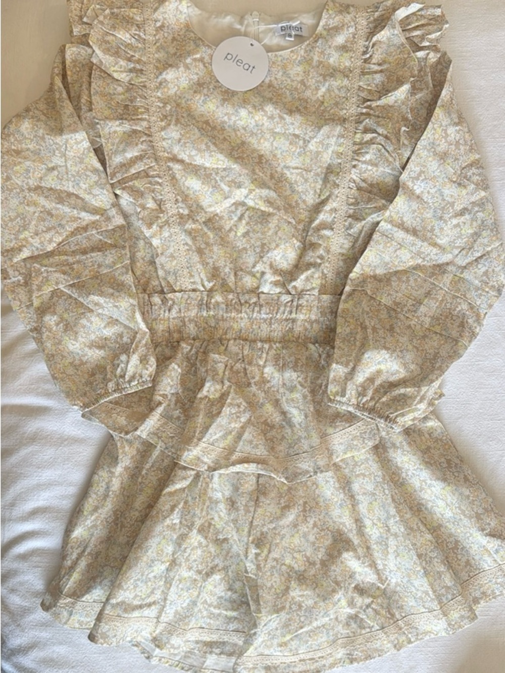 PLEAT Yellow Floral Ruffle Girls' Dress Size 14 NWT